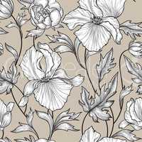 Floral seamless pattern. Flower background Engrave garden texture