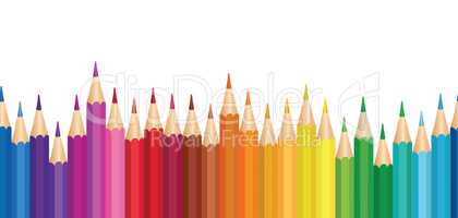 Crayon background. Colorful pencil seamless border pattern.