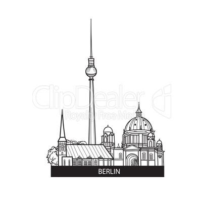 Berlin city landmarks label. Travel Germany sign. German skyline