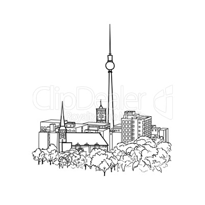 Berlin cityscape. Travel Germany. Famous buildings city skyline