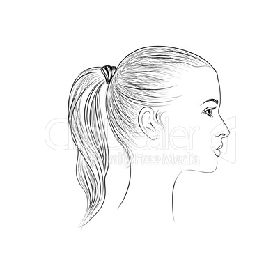 Pretty girl profile. Young woman face sketching portrait