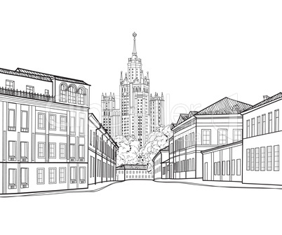 Moscow city street famous building. Travel Russia background