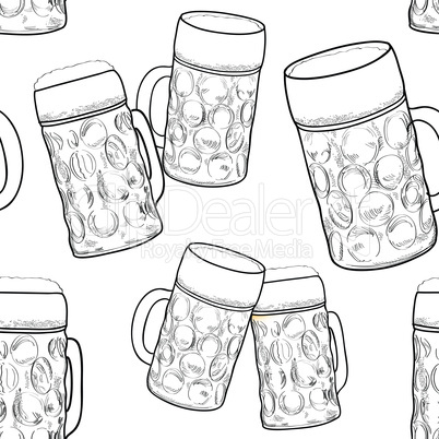 Beer glass seamless pattern. Full mug retro background