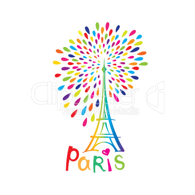 Paris sign. French famous landmark Eiffel tower. Travel France label