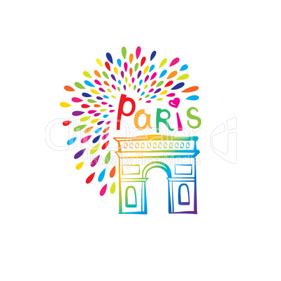 Paris sign Triumph Arch. French famous landmark Arc de Triomphe. Travel France illustration