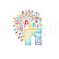 Paris sign Triumph Arch. French famous landmark Arc de Triomphe. Travel France illustration