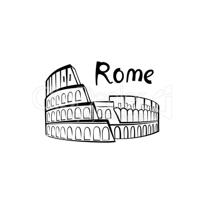 Rome Colosseum sign with lettering. Italian famous landmark Coliseum. Travel Italy icon