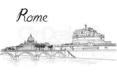 Rome cityscape with St. Peter's Basilica and Castle Sant Angelo.