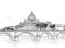 Rome cityscape with St. Peter's Basilica. Italian city famous la