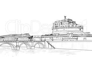 Rome cityscape with Castel Sant'Angelo. Italian city famous landndmark