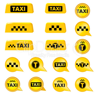 Taxi header signs. Taxi icon set. Call taxi pointer and logos collection.