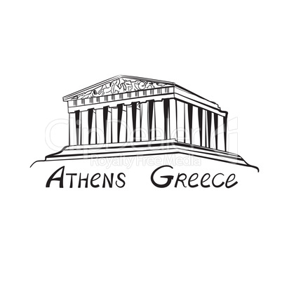 Travel Greece sign. Athens famous trmple landmark building