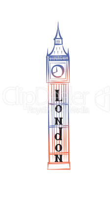 London sign hand lettering. British jack flag colored Big Ben tower