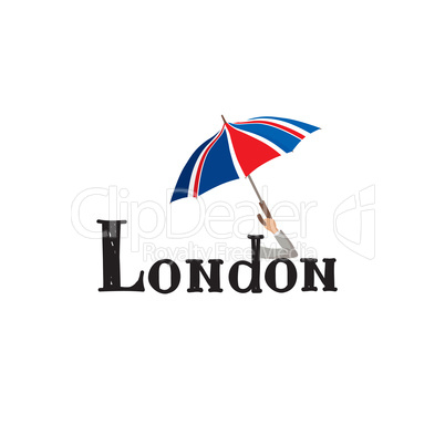 London sign hand lettering. British jack flag colored umbrella