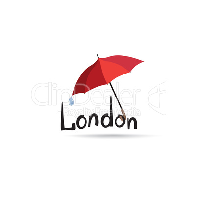 London sign hand lettering with umbrella. Capital city symbol