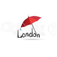 London sign hand lettering with umbrella. Capital city symbol