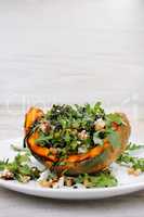 wedge baked of pumpkin with arugula and cheese