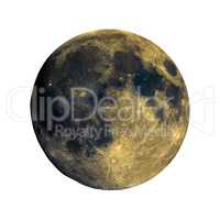 High contrast Full moon seen with telescope, enhanced colours, isolated