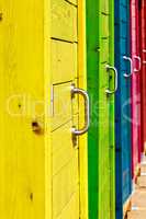 Colorful beach cabins.