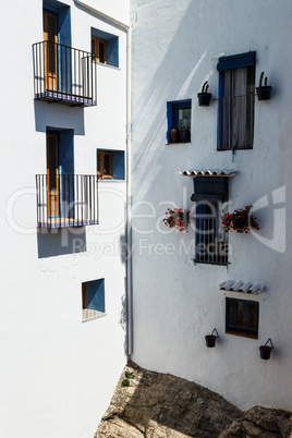 Decorated windows with flowers.