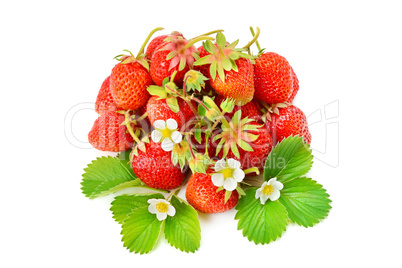 Strawberries with leaves. Isolated on a white background.