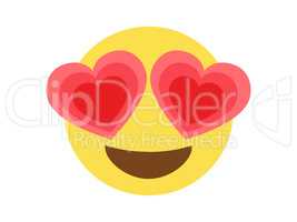 Isolated vector yellow happy face with red heart eyes flat icon