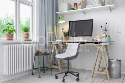 3d render - scandinavian nordic home office