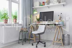3d render - scandinavian nordic home office