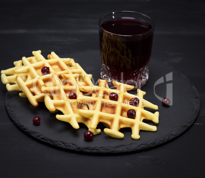 baked Belgian waffles and fruit compote