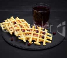 baked Belgian waffles and fruit compote