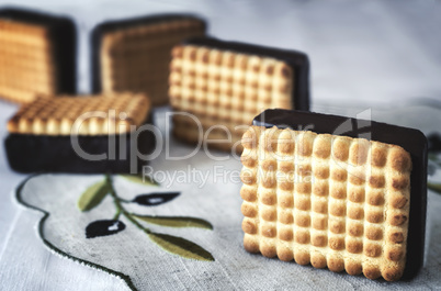 Tasty cookies on the table on a napkin.