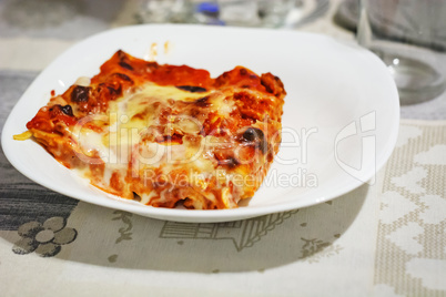 close-up view of a portion of lasagna