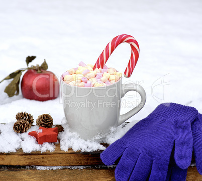 ceramic mug with hot chocolate and marshmallow