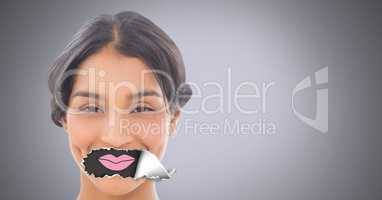 Woman with torn paper on mouth and lips drawing