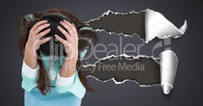 Stressed and upset woman with torn paper