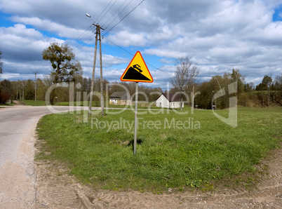 road sign "steep descent", sign "steep descent" on a country road