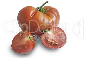 Ripe tomatoes on white background.