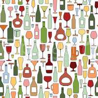 Wine bottle and wine glass seamless pattern. Drink wine background