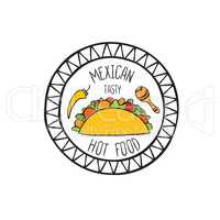 Mexican burrito food doodle symbol. Round shape sign. Fastfood icon.