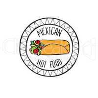 Mexican burrito food doodle symbol. Round shape sign. Fastfood icon.