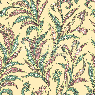 Floral seamless pattern with leaves. Ornamental floral background