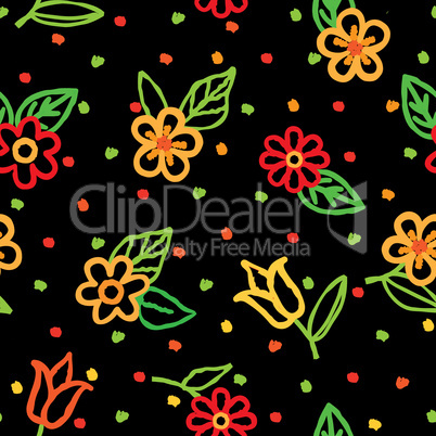 Floral seamless pattern with flowers and leaves. Ornamental background