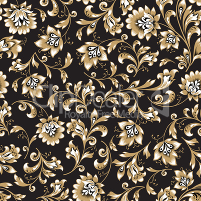 Floral seamless pattern. Flower swirl background. Ornamental brocade easten painting