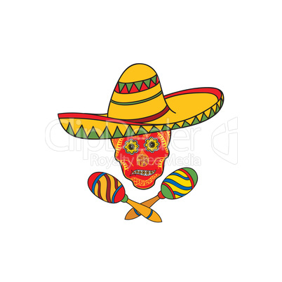 Mexican icon. Welcome to Mexico sign. Mexican tourist signs skull, sombrero hat