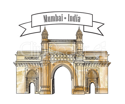 Mumbai city gate way icon, India. Famous indian Maharashtra gates