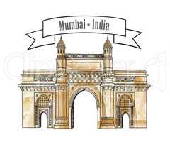 Mumbai city gate way icon, India. Famous indian Maharashtra gates