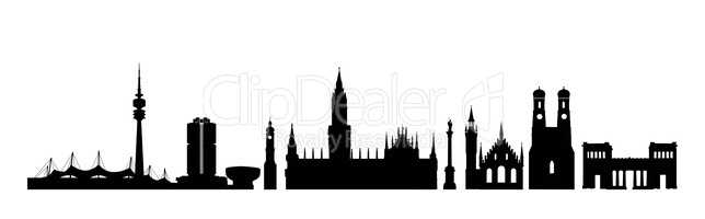 Munich city, Germany. Landmark buildings silhouette Travel Bavaria icon set.