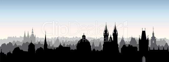 Prague city, Chezh. Skyline view. Cityscape with cathedral landmark building.