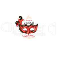 Venice sign with venetian carnival party eye mask. Travel Italy icon