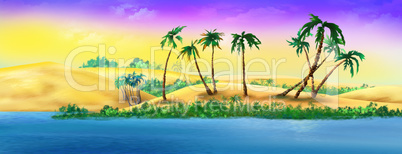 Palm Trees on a Sandy River Bank